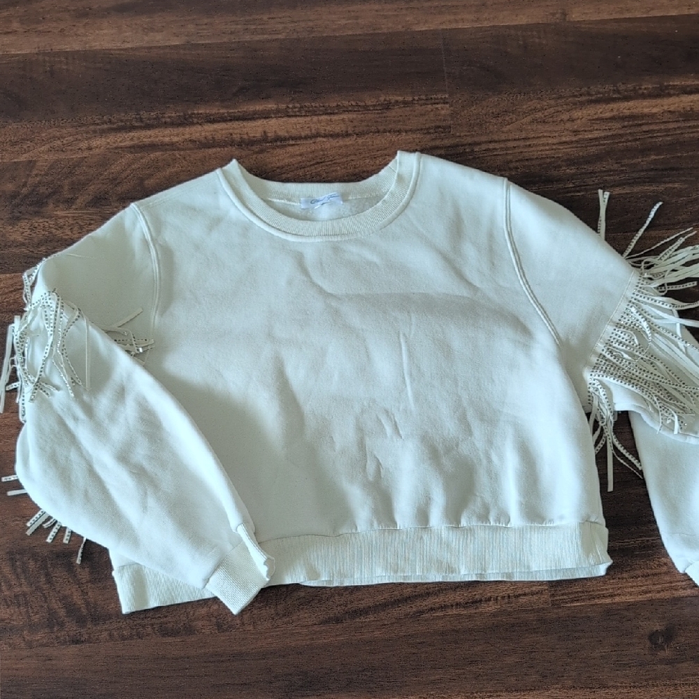 Fringe Sleeve Cream Top